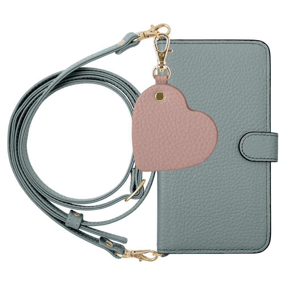 Étui portefeuille en cuir véritable 32 couleurs cuir italien grainé avec motif miroir charm, bandoulière incluse (avec ceinture) pour la série AQUOS