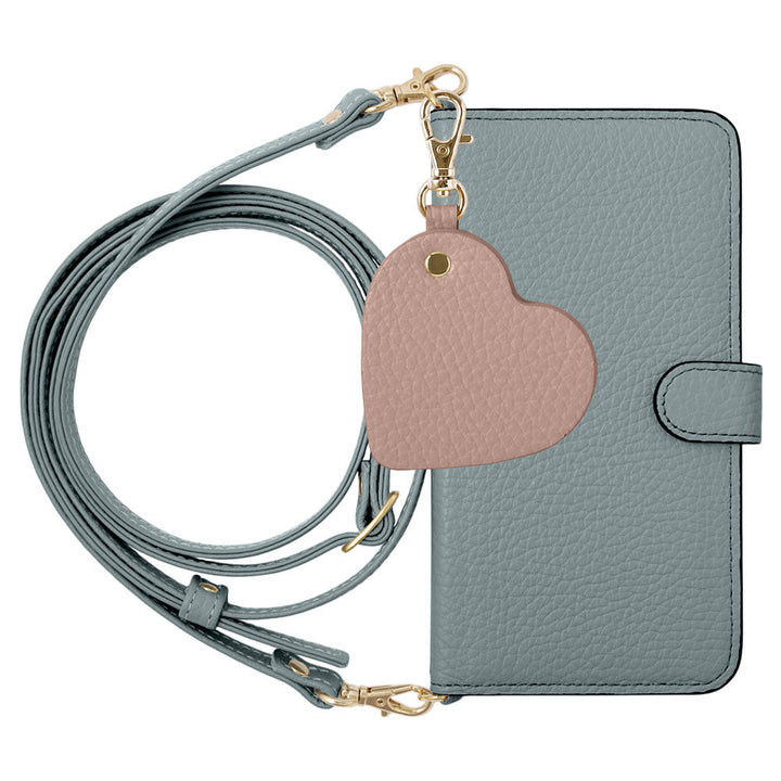 Étui portefeuille en cuir véritable 32 couleurs cuir italien grainé avec motif miroir charm, bandoulière incluse (avec ceinture) pour la série AQUOS