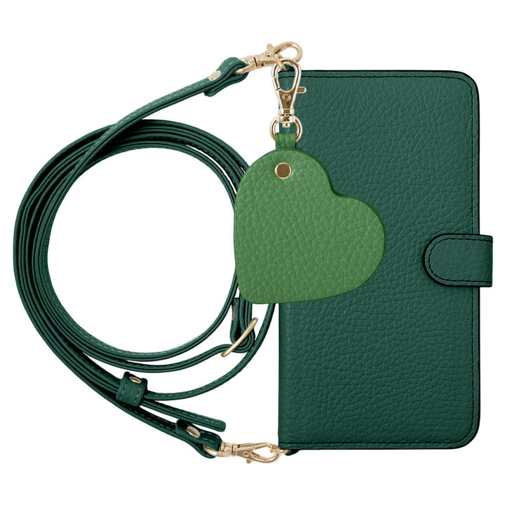 Étui portefeuille en cuir véritable 32 couleurs cuir italien grainé avec motif miroir charm, bandoulière incluse (avec ceinture) pour la série AQUOS