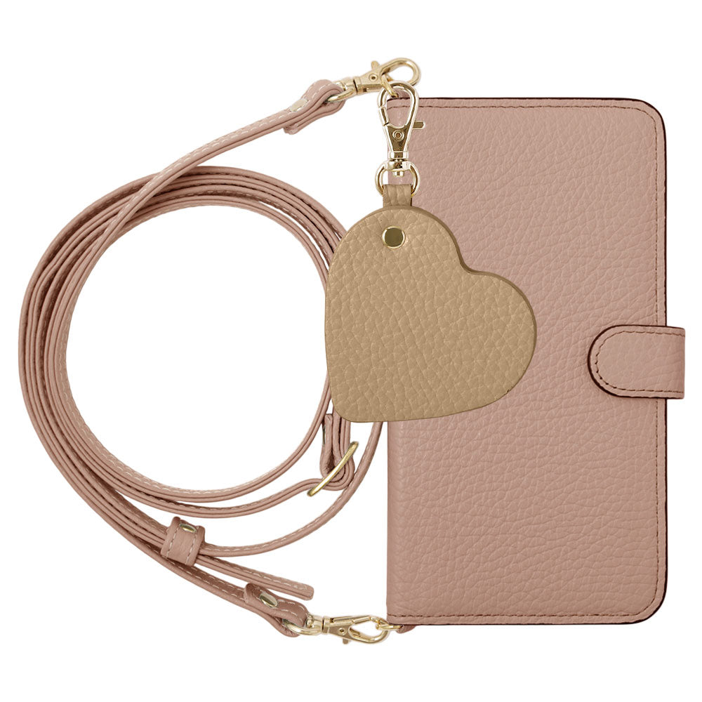 Étui portefeuille en cuir véritable 32 couleurs cuir italien grainé avec motif miroir charm, bandoulière incluse (avec ceinture) pour la série AQUOS