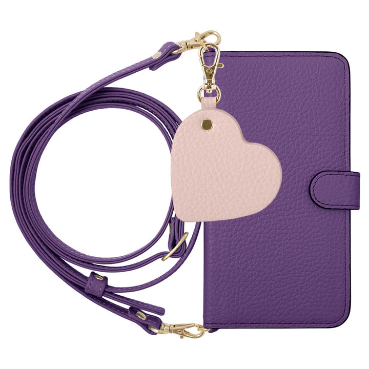 Étui portefeuille en cuir véritable 32 couleurs cuir italien grainé avec motif miroir charm, bandoulière incluse (avec ceinture) pour la série AQUOS