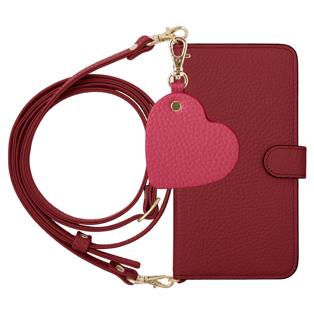 Étui portefeuille en cuir véritable 32 couleurs cuir italien grainé avec motif miroir charm, bandoulière incluse (avec ceinture) pour la série AQUOS