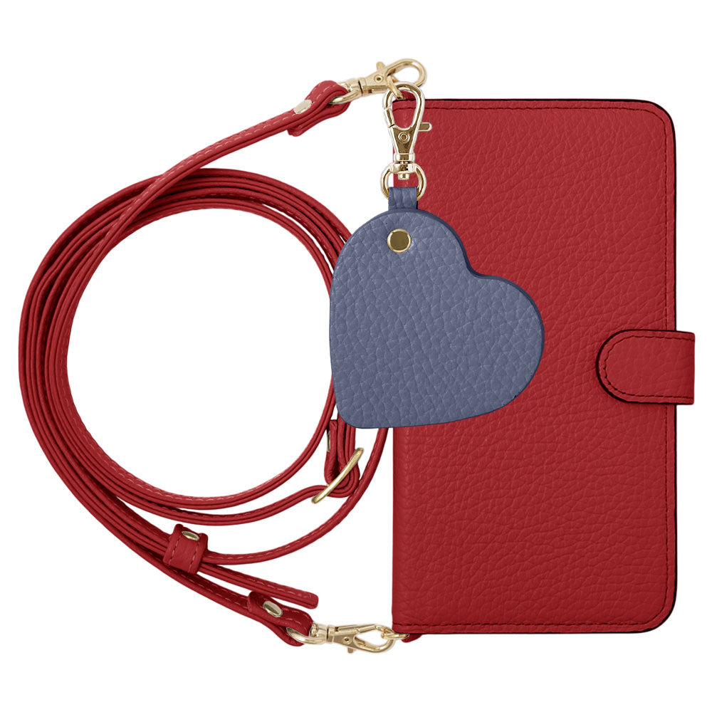 Étui portefeuille en cuir véritable 32 couleurs cuir italien grainé avec motif miroir charm, bandoulière incluse (avec ceinture) pour la série AQUOS