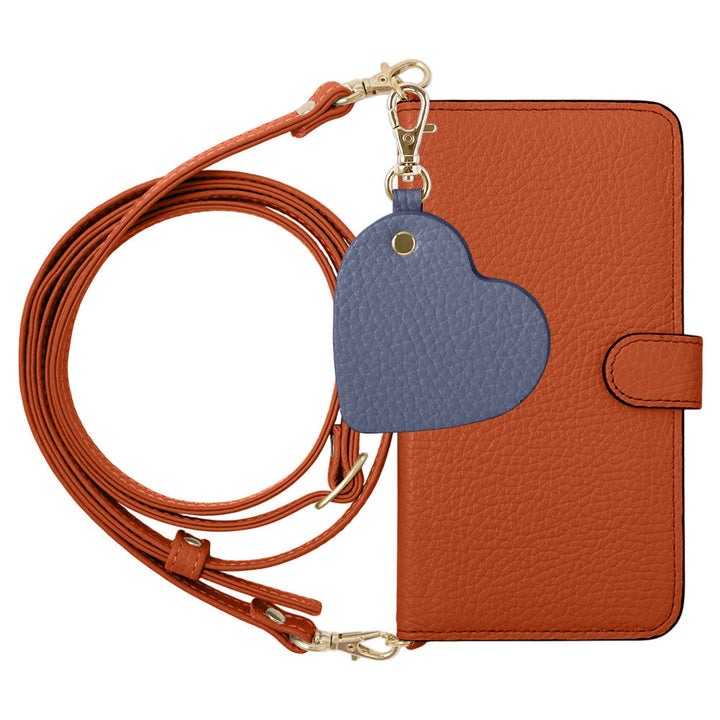Étui portefeuille en cuir véritable 32 couleurs cuir italien grainé avec motif miroir charm, bandoulière incluse (avec ceinture) pour la série AQUOS