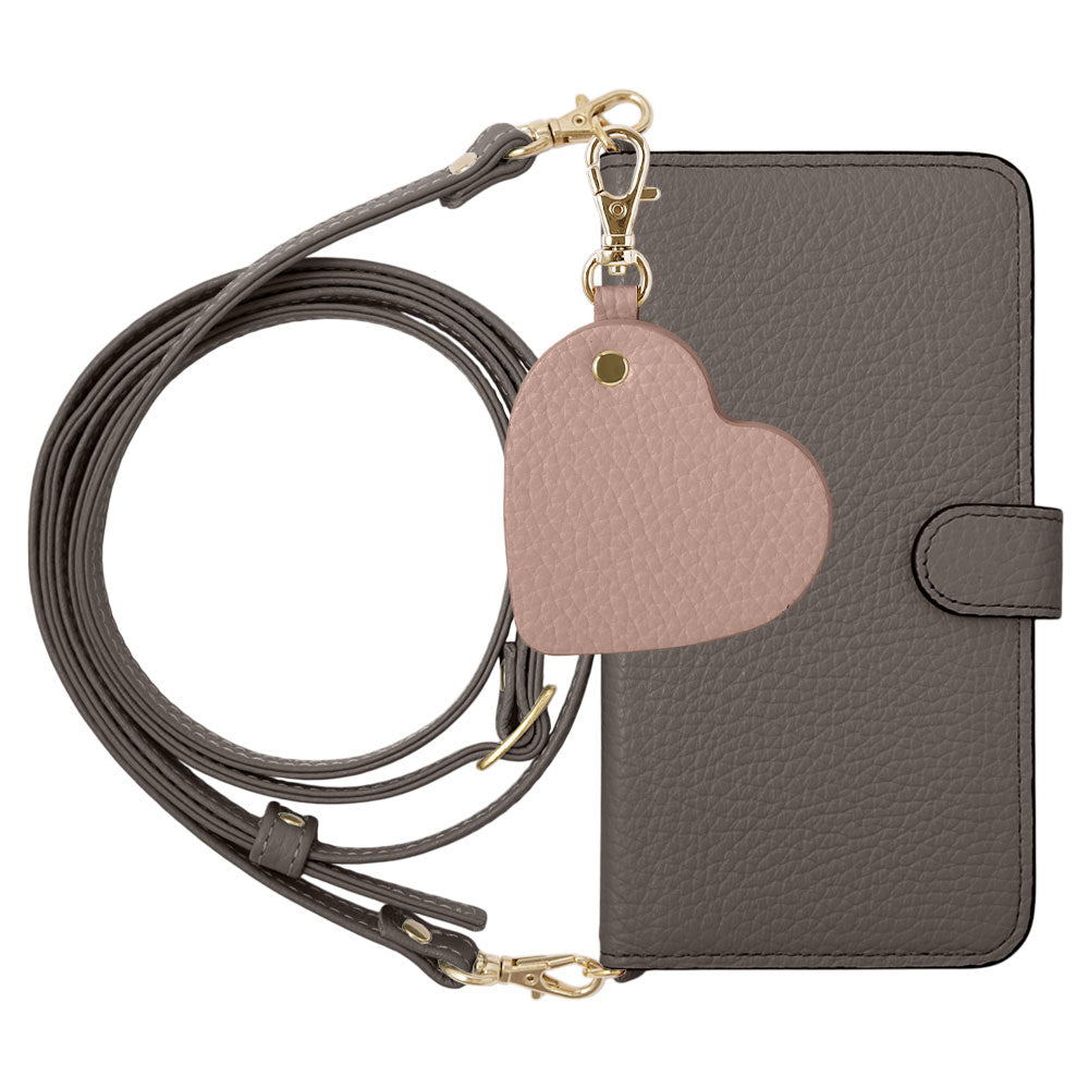 Étui portefeuille en cuir véritable 32 couleurs cuir italien grainé avec motif miroir charm, bandoulière incluse (avec ceinture) pour la série AQUOS