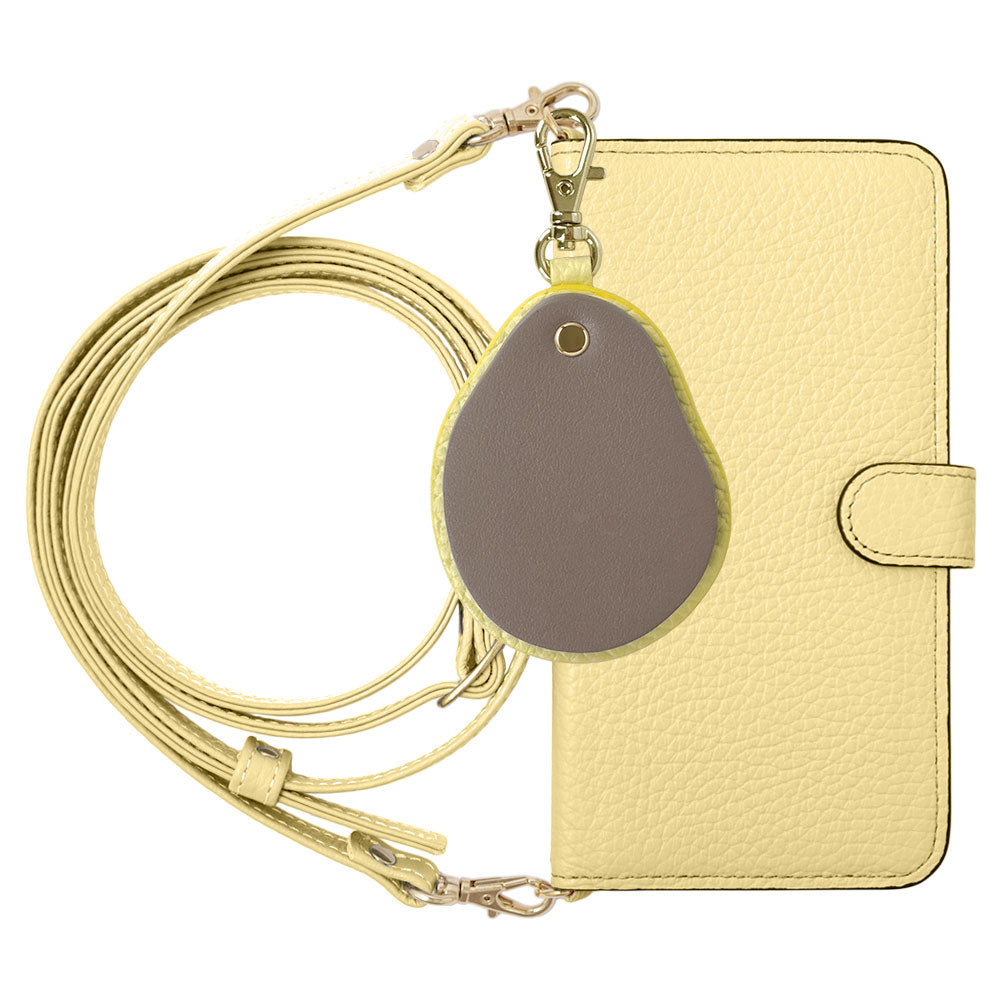 Genuine leather 32 colors Italian shrink leather with shoulder strap Different material nuance mirror charm notebook-style case (with belt)