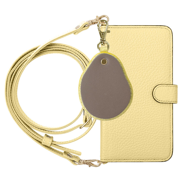 Genuine leather 32 colors Italian shrink leather with shoulder strap Different material nuance mirror charm notebook-style case (with belt)