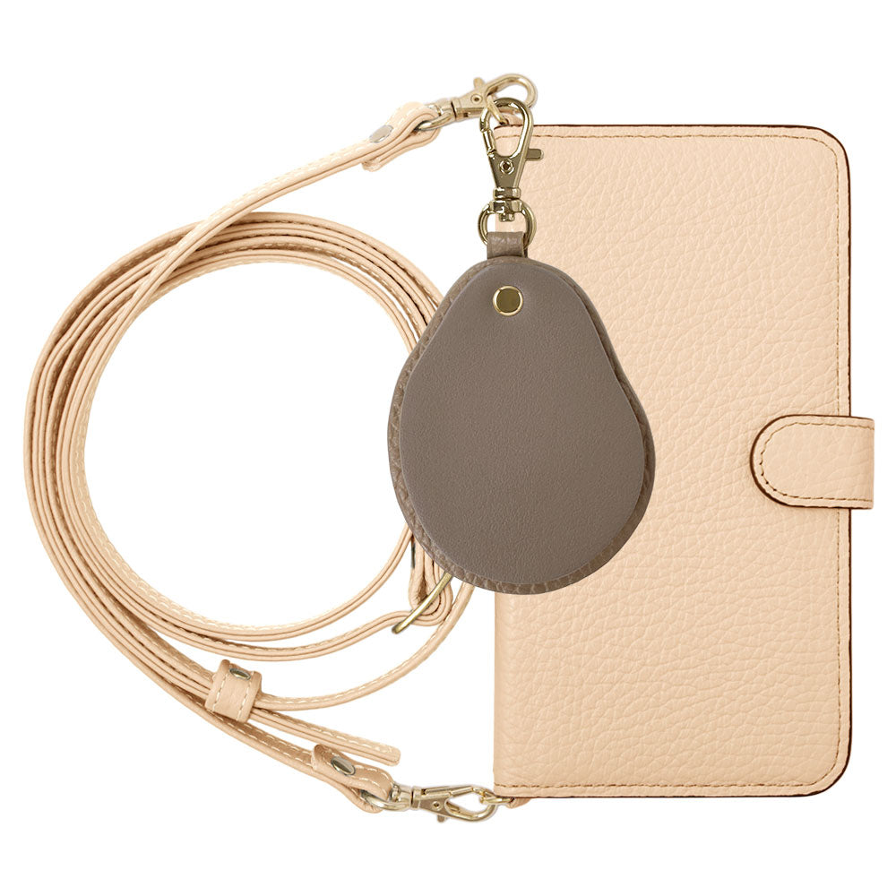 Genuine leather 32 colors Italian shrink leather with shoulder strap Different material nuance mirror charm notebook-style case (with belt)