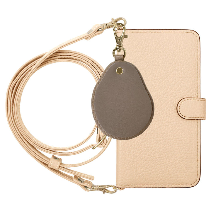 Genuine leather 32 colors Italian shrink leather with shoulder strap Different material nuance mirror charm notebook-style case (with belt)