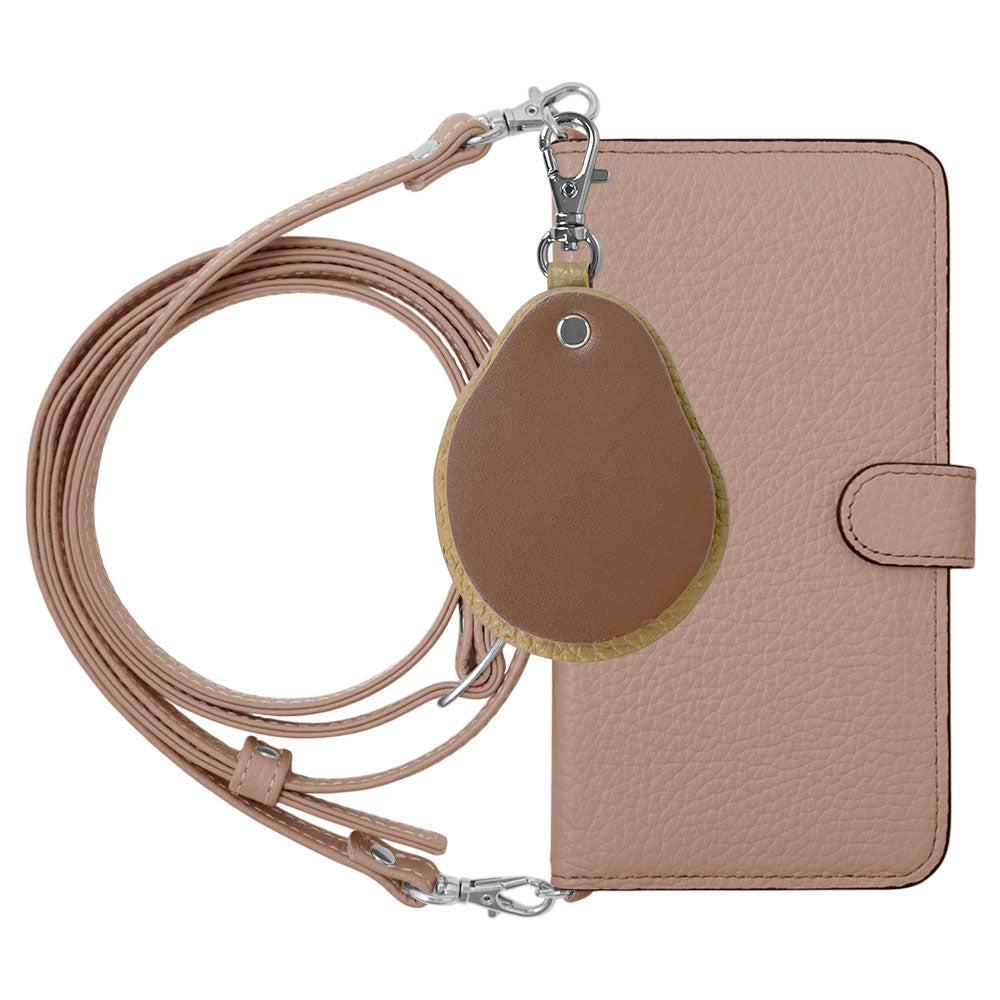 Genuine leather 32 colors Italian shrink leather with shoulder strap Different material nuance mirror charm notebook-style case (with belt)