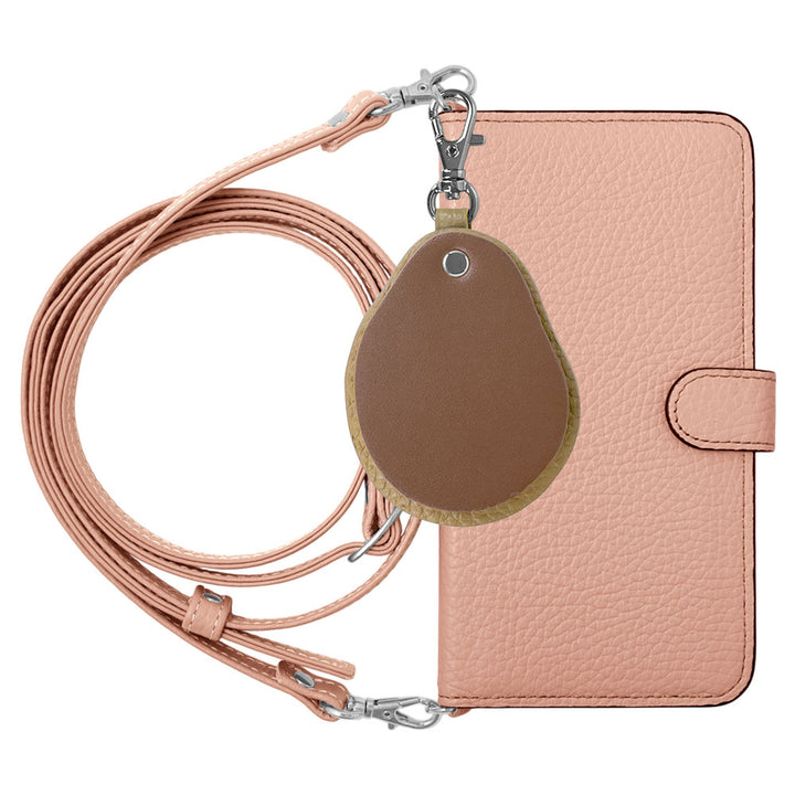 Genuine leather 32 colors Italian shrink leather with shoulder strap Different material nuance mirror charm notebook-style case (with belt)