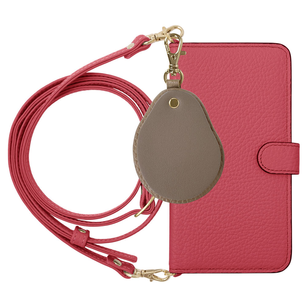 Genuine leather 32 colors Italian shrink leather with shoulder strap Different material nuance mirror charm notebook-style case (with belt) AQUOS series