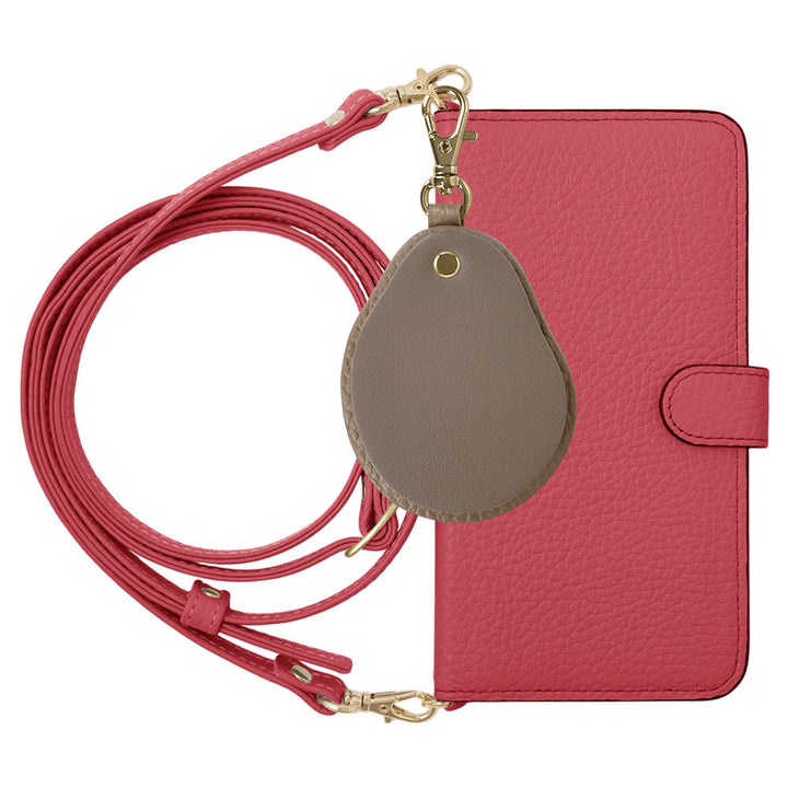 Genuine leather 32 colors Italian shrink leather with shoulder strap Different material nuance mirror charm notebook-style case (with belt) AQUOS series