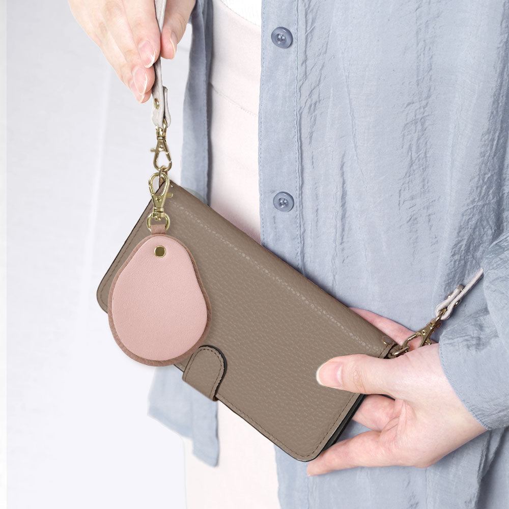 Genuine leather 32 colors Italian shrink leather with shoulder strap Different material nuance mirror charm notebook-style case (with belt) AQUOS series