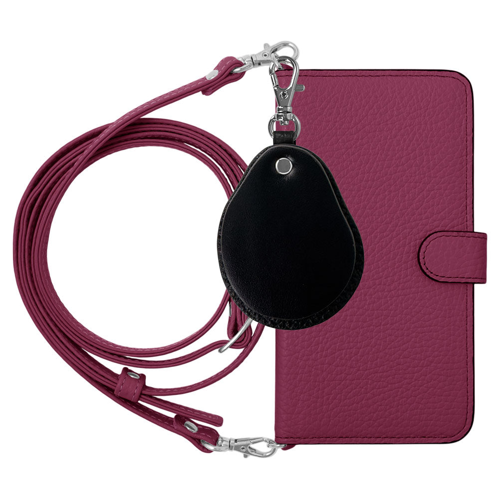 Genuine leather 32 colors Italian shrink leather with shoulder strap Different material nuance mirror charm notebook-style case (with belt)
