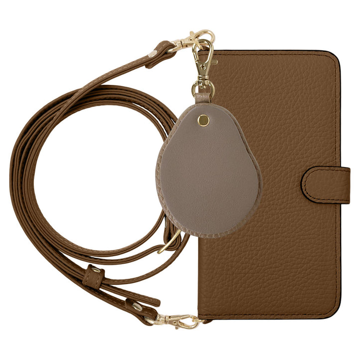 Genuine leather 32 colors Italian shrink leather with shoulder strap Different material nuance mirror charm notebook-style case (with belt)