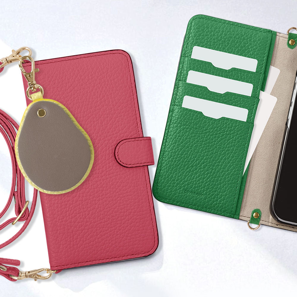 Genuine leather 32 colors Italian shrink leather with shoulder strap Different material nuance mirror charm notebook-style case (with belt) AQUOS series