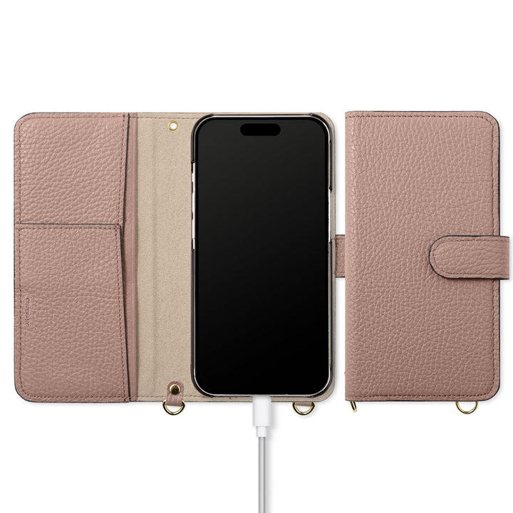 本革 イタリアンシュリンクレザー ショルダーストラップ付き スタンド機能 手帳型ケース（ベルトあり）iPhoneシリーズ
