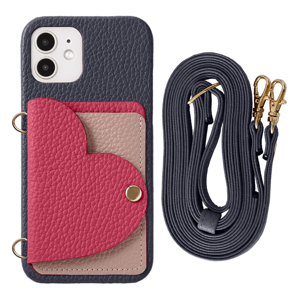 Genuine Leather 32 Colors Italian Shrink Leather Heart Mirror Card Case with Shoulder Strap Back Case for Galaxy Series