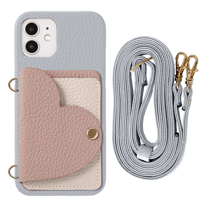 Genuine Leather 32 Colors Italian Shrink Leather Heart Mirror Card Case with Shoulder Strap Back Case for Galaxy Series