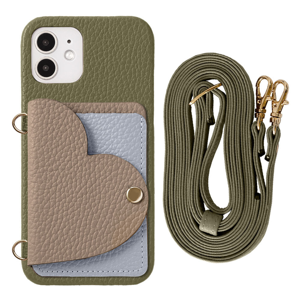 Genuine Leather 32 Colors Italian Shrink Leather Heart Mirror Card Case with Shoulder Strap Back Case for Galaxy Series