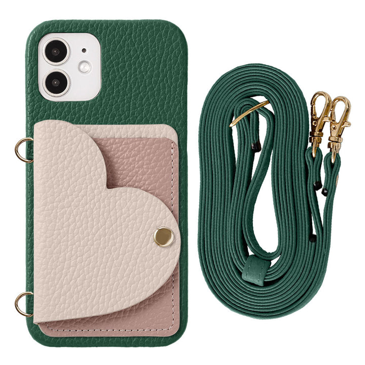 Genuine Leather 32 Colors Italian Shrink Leather Heart Mirror Card Case with Shoulder Strap Back Case for Galaxy Series