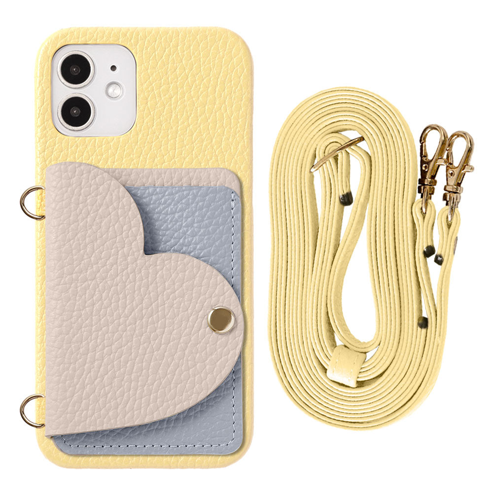 Genuine Leather 32 Colors Italian Shrink Leather Heart Mirror Card Case with Shoulder Strap Back Case for Galaxy Series