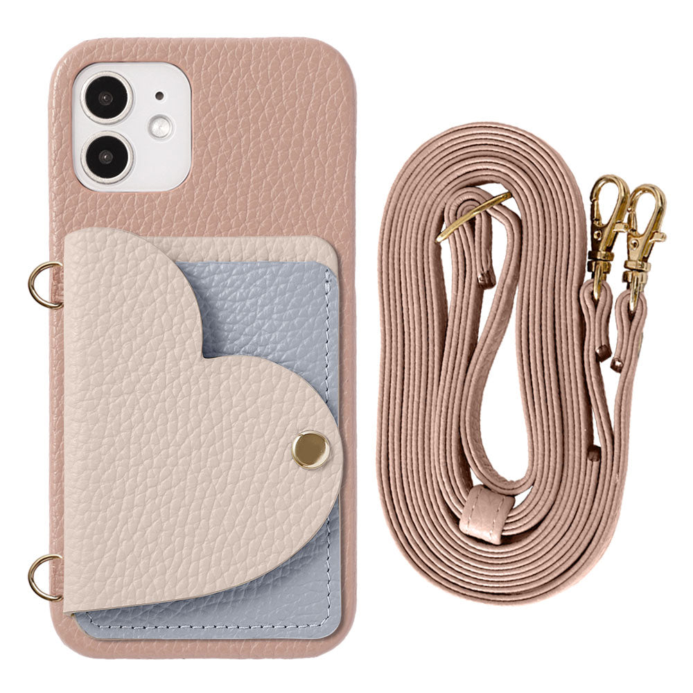 Genuine Leather 32 Colors Italian Shrink Leather Heart Mirror Card Case with Shoulder Strap Back Case for Galaxy Series