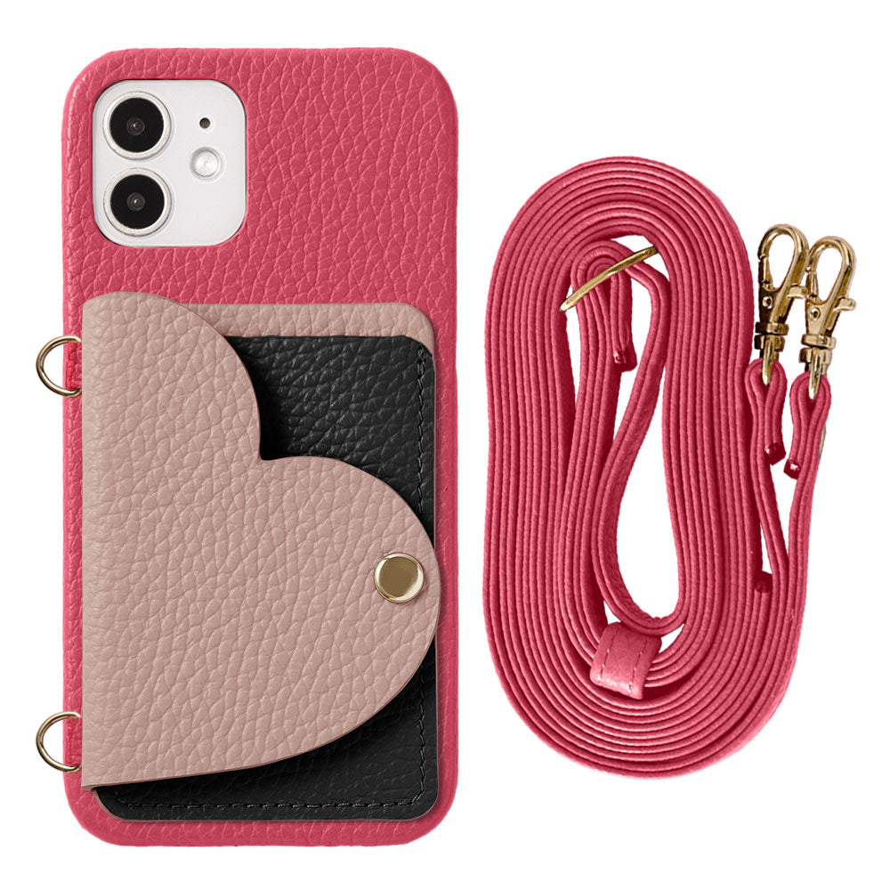 Genuine Leather 32 Colors Italian Shrink Leather Heart Mirror Card Case &amp; Shoulder Strap Included Back Case Xperia Series
