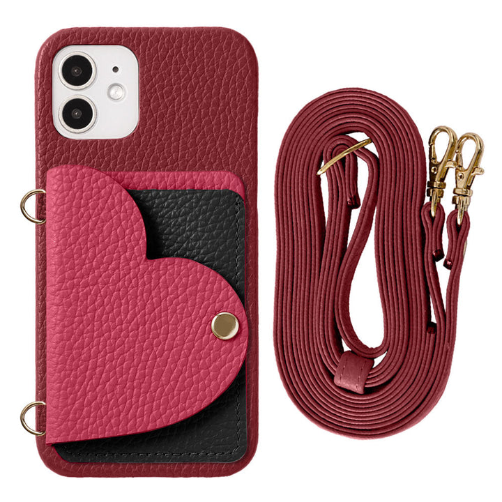 Genuine Leather 32 Colors Italian Shrink Leather Heart Mirror Card Case with Shoulder Strap Back Case for Galaxy Series