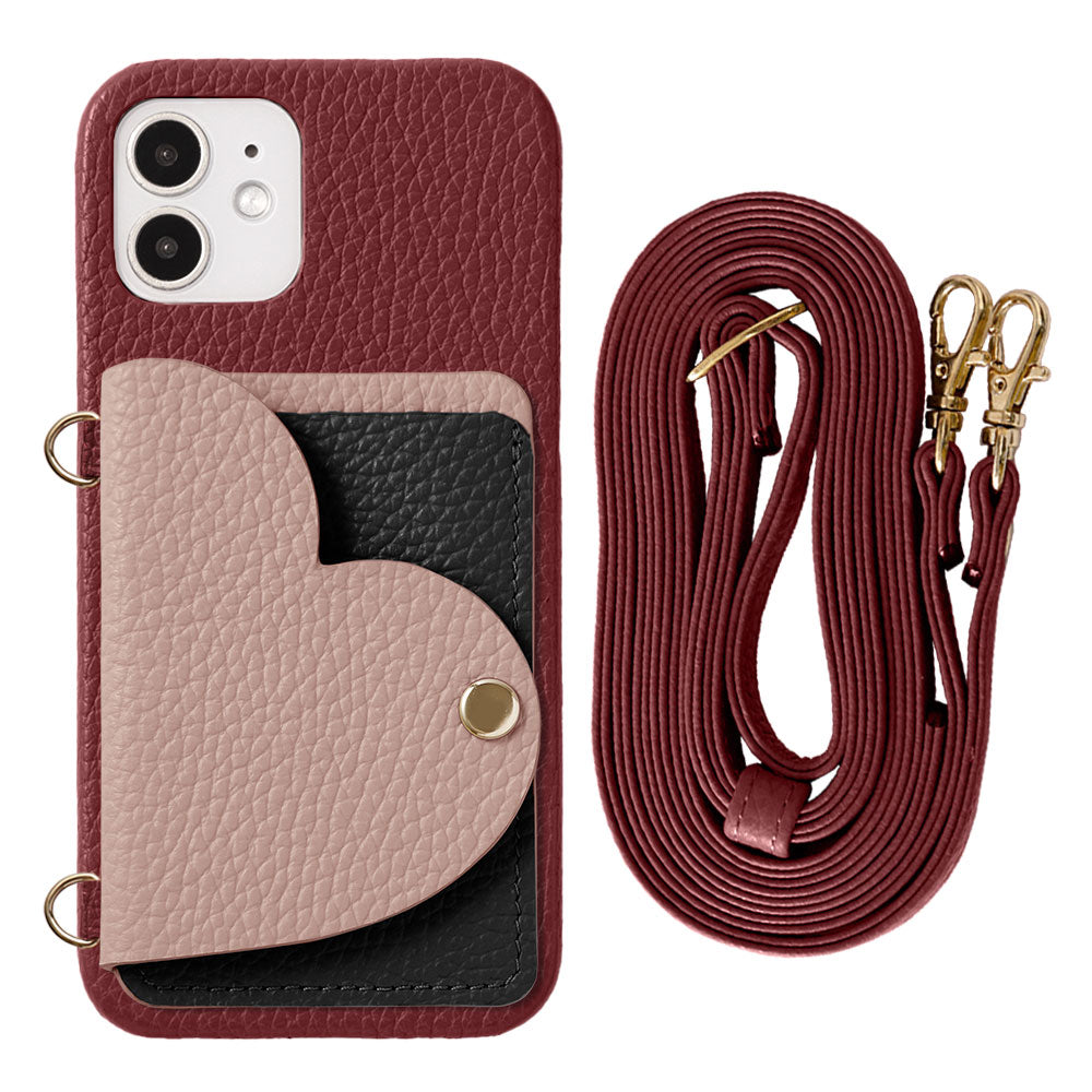 Genuine Leather 32 Colors Italian Shrink Leather Heart Mirror Card Case with Shoulder Strap Back Case for Galaxy Series