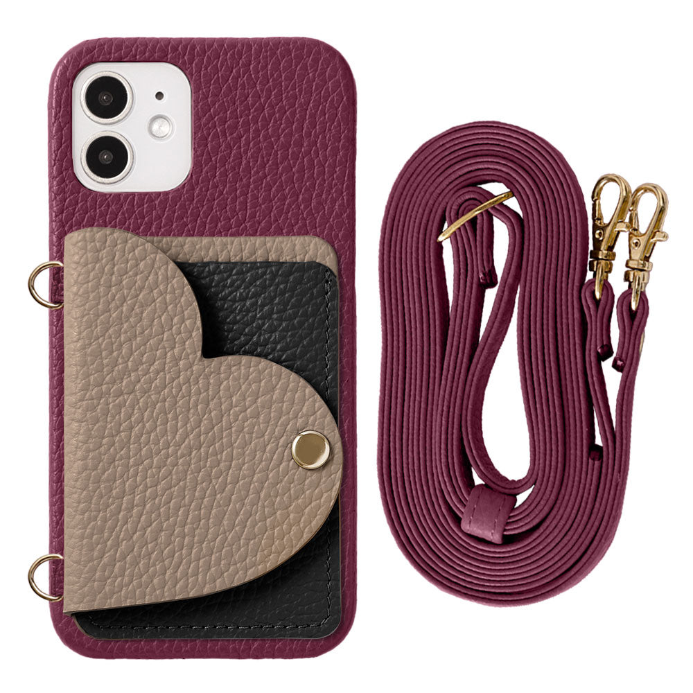 Genuine Leather 32 Colors Italian Shrink Leather Heart Mirror Card Case with Shoulder Strap Back Case for Galaxy Series