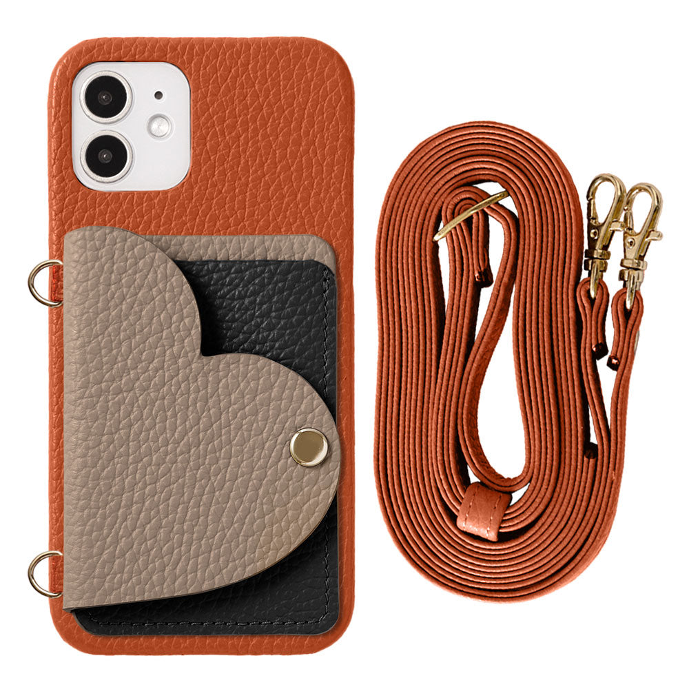 Genuine Leather 32 Colors Italian Shrink Leather Heart Mirror Card Case with Shoulder Strap Back Case for Galaxy Series