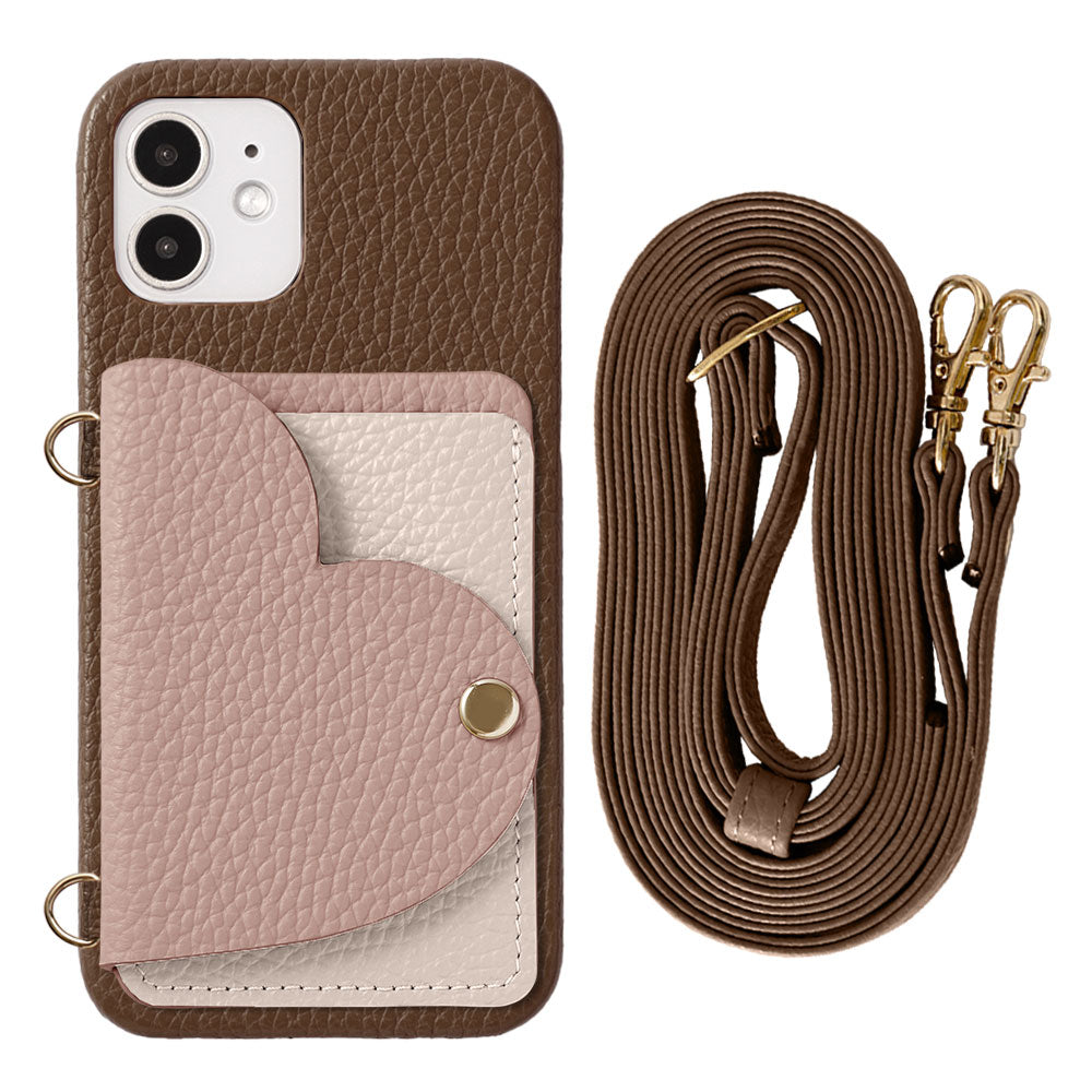 Genuine Leather 32 Colors Italian Shrink Leather Heart Mirror Card Case &amp; Shoulder Strap Included Back Case Xperia Series