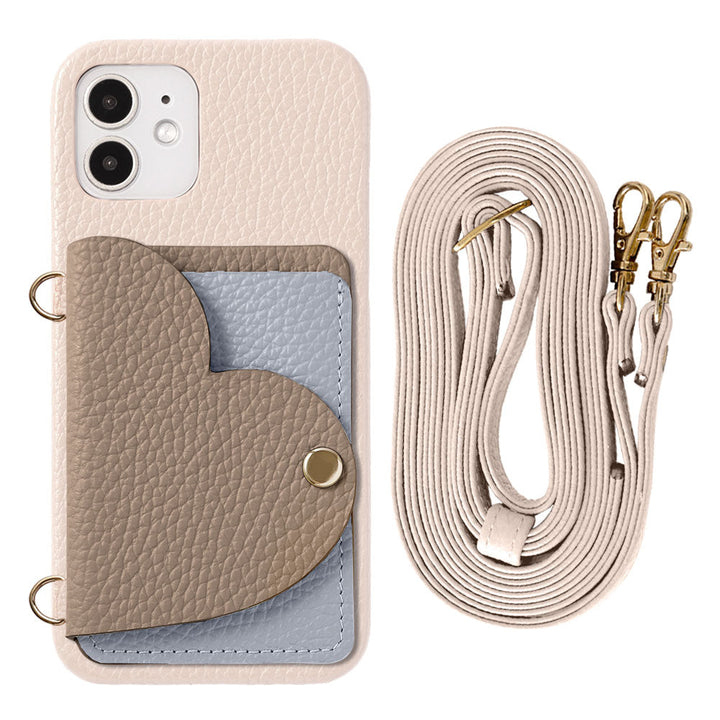 Genuine Leather 32 Colors Italian Shrink Leather Heart Mirror Card Case with Shoulder Strap Back Case for Galaxy Series