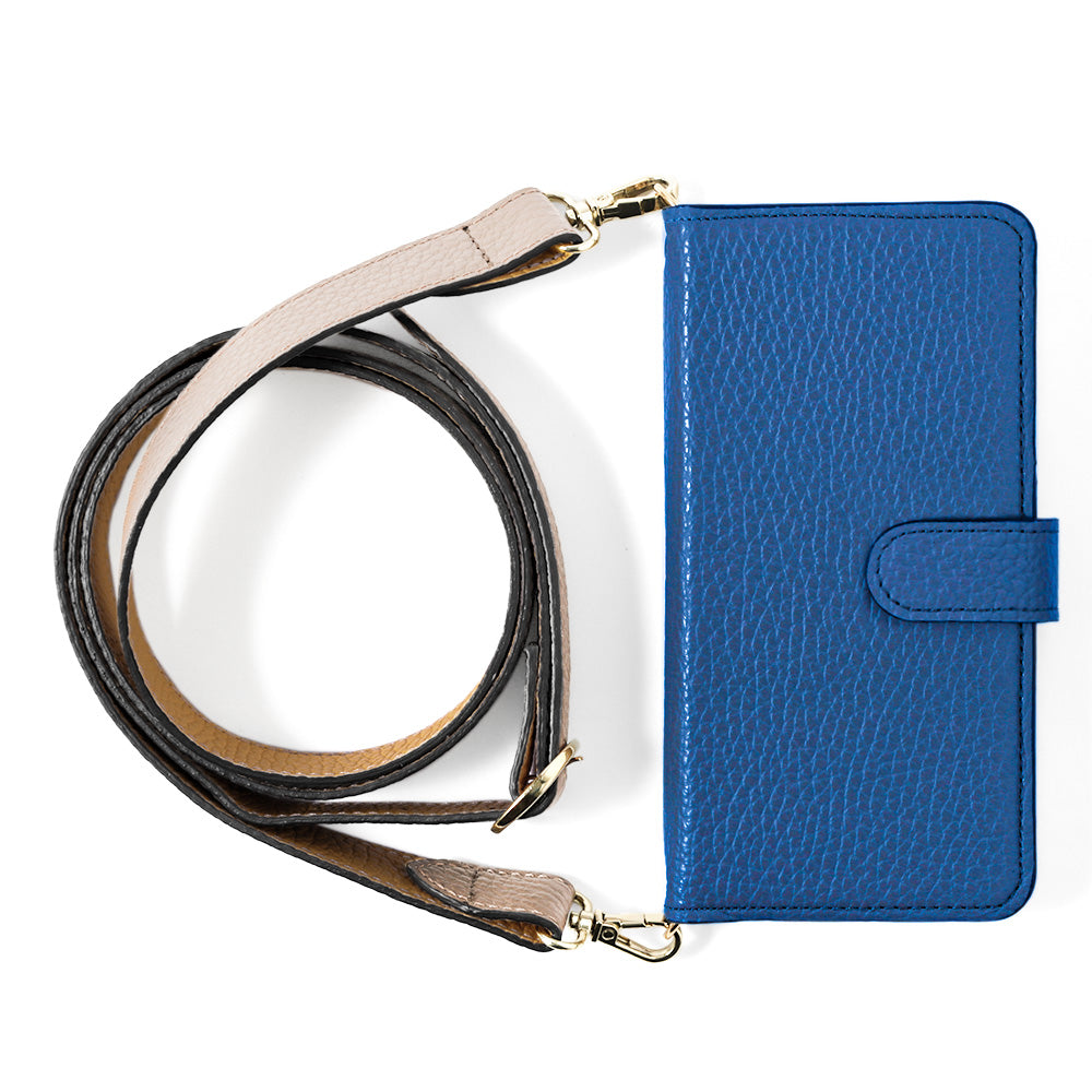 Genuine leather 32 colors Italian shrink leather bicolor wide shoulder strap included notebook-style case (with belt)