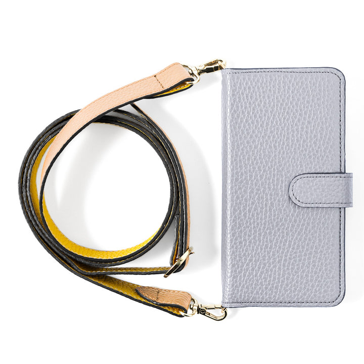 Genuine leather 32 colors Italian shrink leather bicolor wide shoulder strap included notebook-style case (with belt)