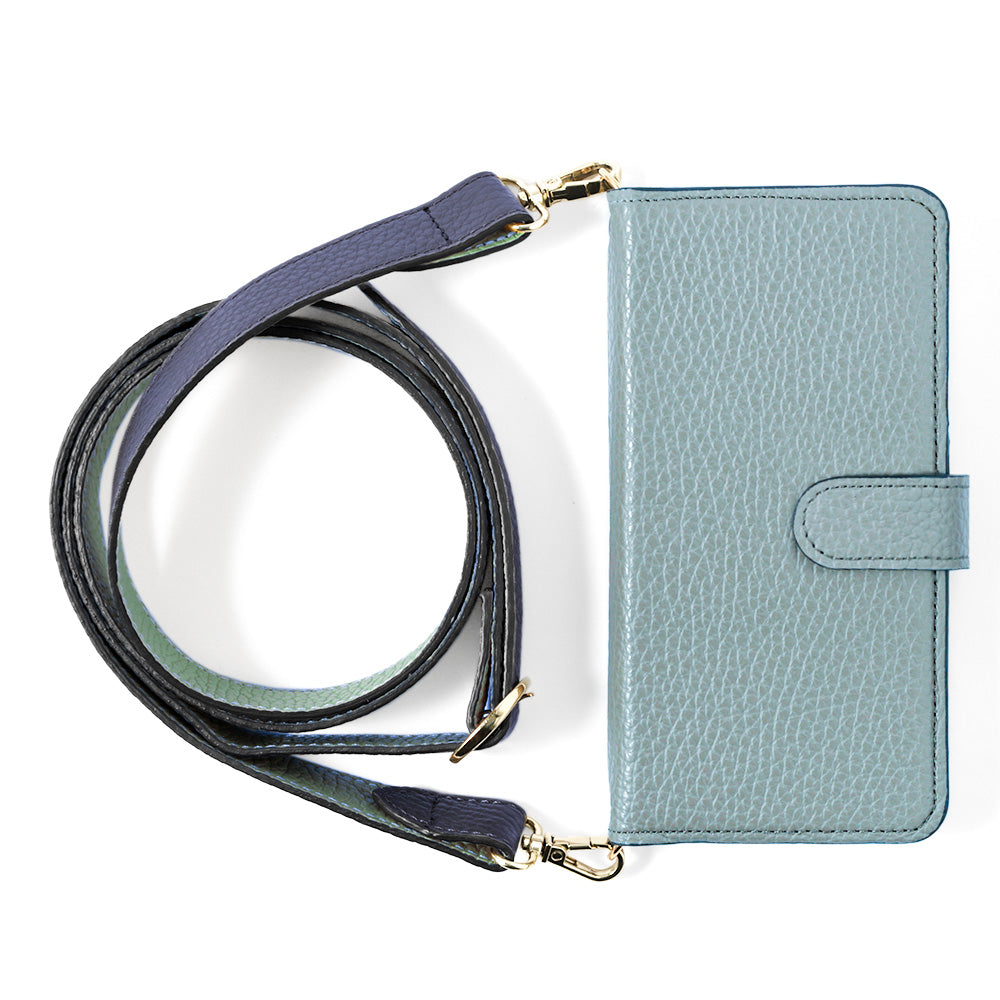 Genuine leather 32 colors Italian shrink leather bicolor wide shoulder strap included notebook-style case (with belt)