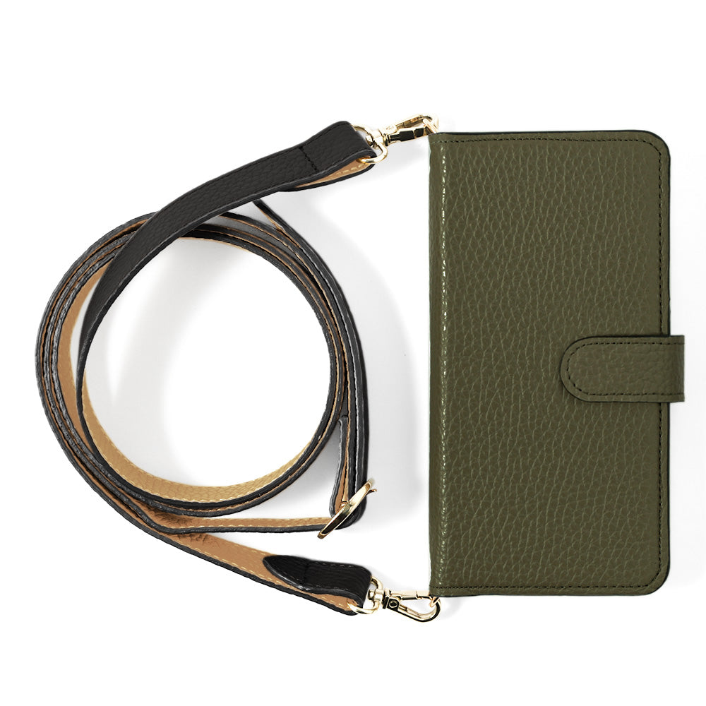 Genuine leather 32 colors Italian shrink leather bicolor wide shoulder strap included notebook-style case (with belt)