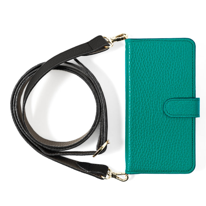 Genuine leather 32 colors Italian shrink leather bicolor wide shoulder strap included notebook-style case (with belt)