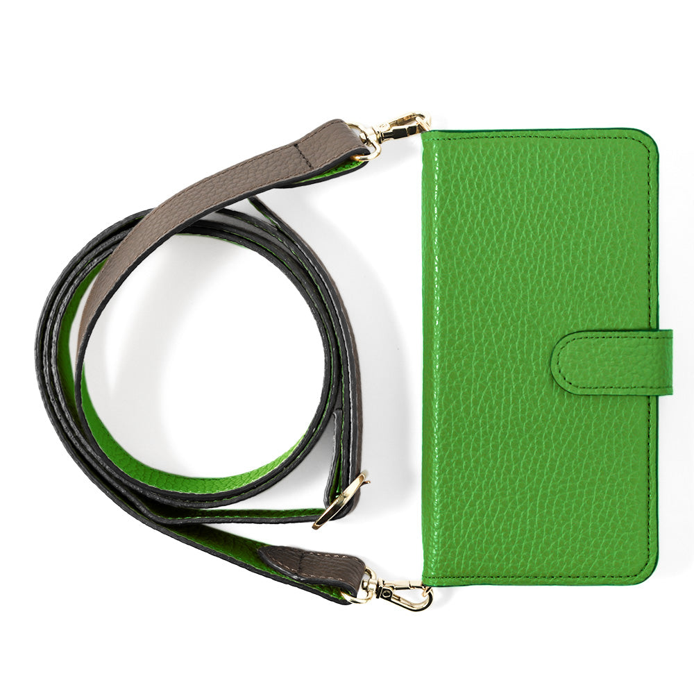 Genuine leather 32 colors Italian shrink leather bicolor wide shoulder strap included notebook-style case (with belt)