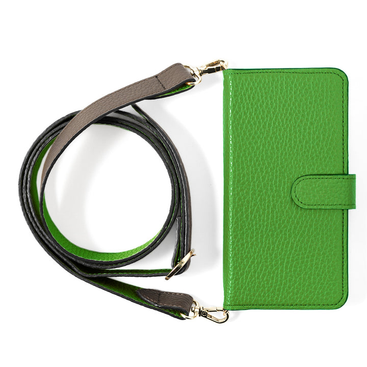 Genuine leather 32 colors Italian shrink leather bicolor wide shoulder strap included notebook-style case (with belt)