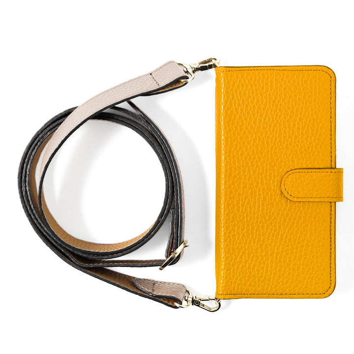 Genuine leather 32 colors Italian shrink leather bicolor wide shoulder strap included notebook-style case (with belt)