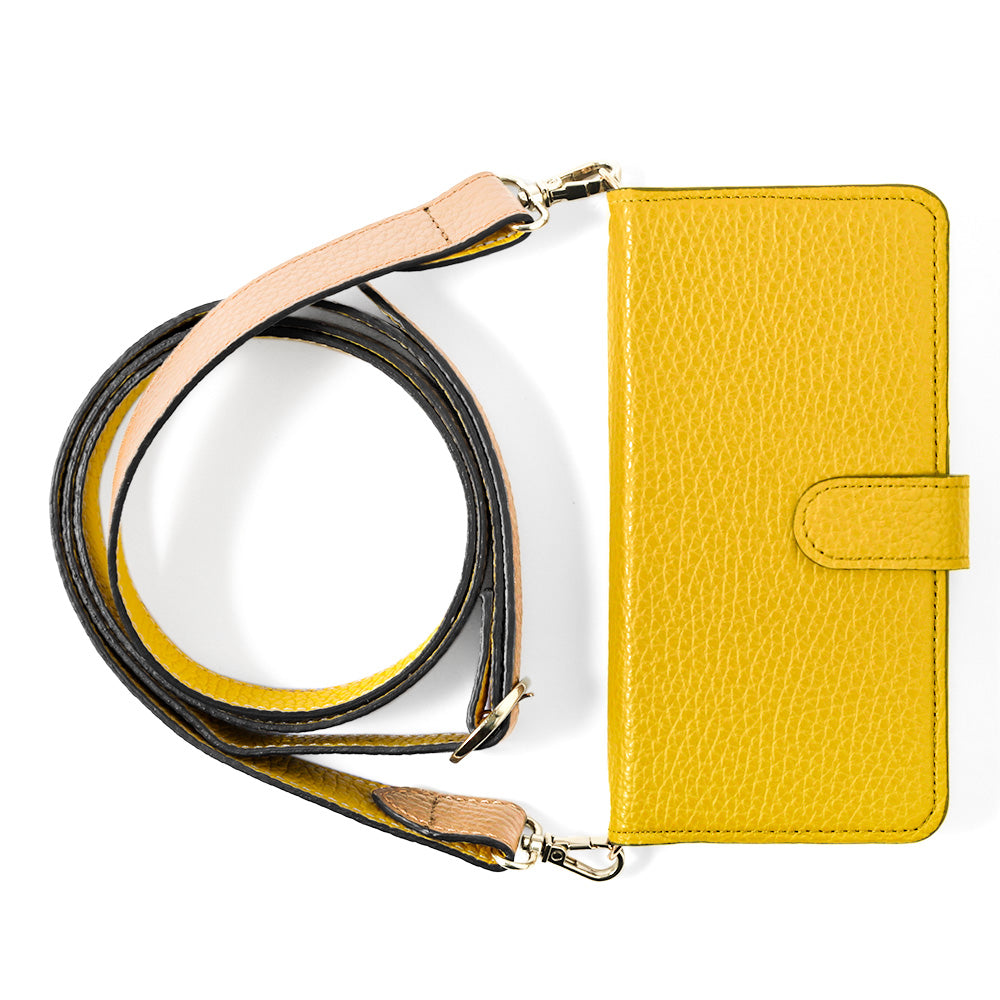 Genuine leather 32 colors Italian shrink leather bicolor wide shoulder strap included notebook-style case (with belt)