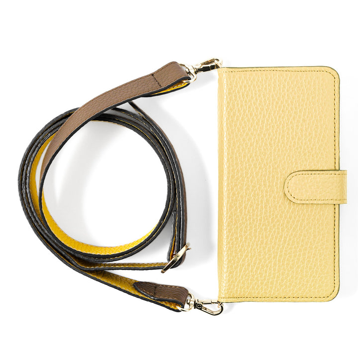 Genuine leather 32 colors Italian shrink leather bicolor wide shoulder strap included notebook-style case (with belt)