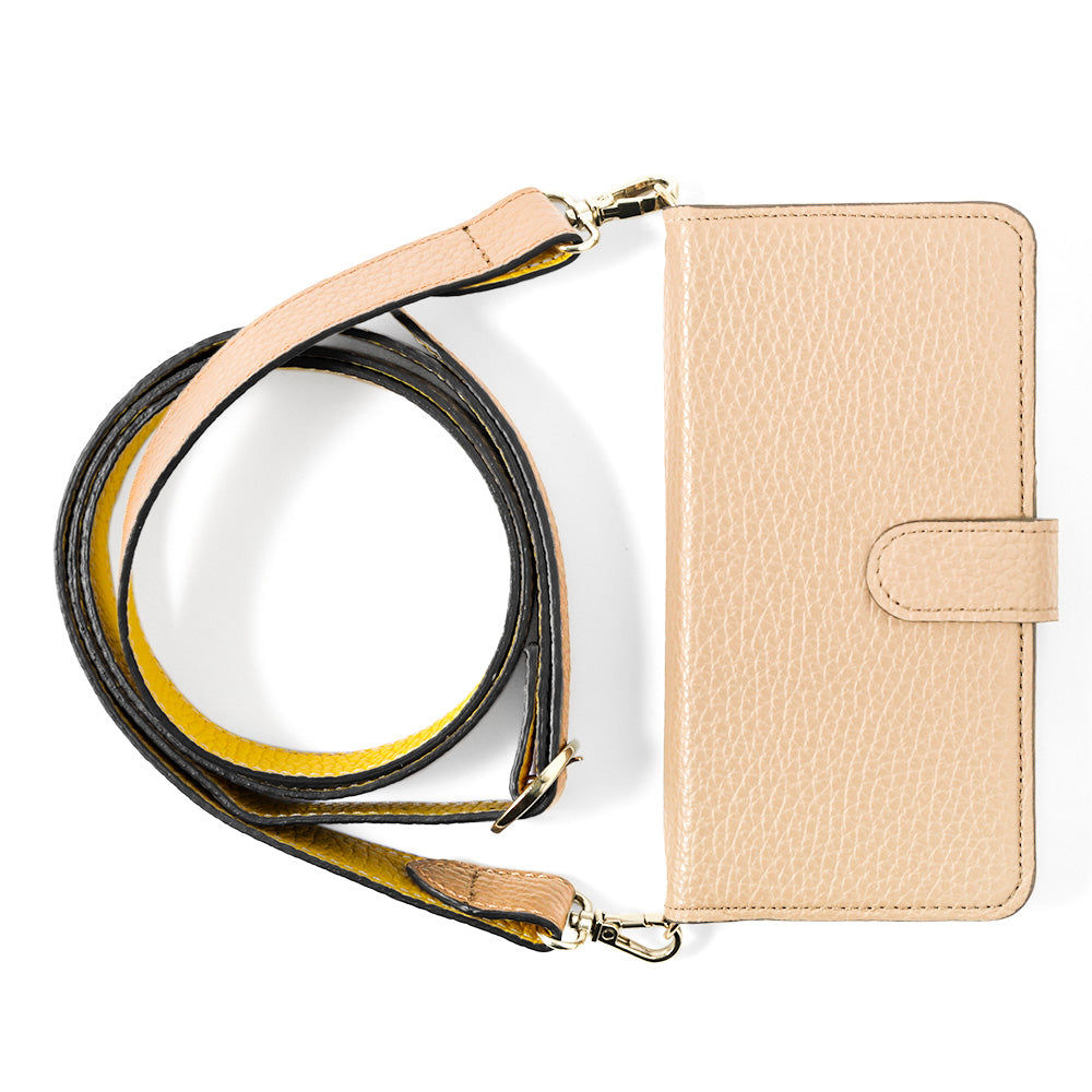 Genuine leather 32 colors Italian shrink leather bicolor wide shoulder strap included notebook-style case (with belt)