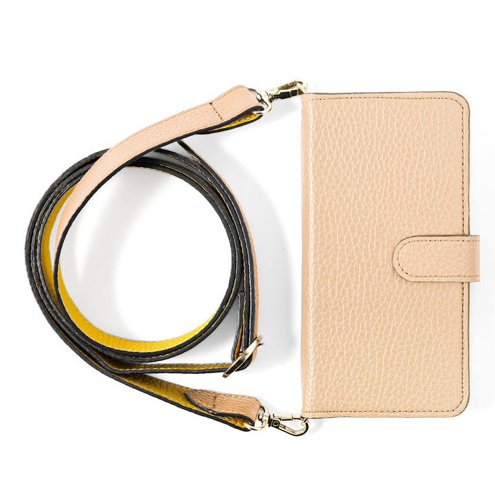 Genuine leather 32 colors Italian shrink leather bicolor wide shoulder strap included notebook-style case (with belt)