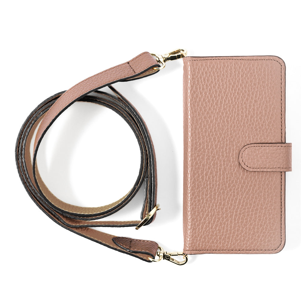 Genuine leather 32 colors Italian shrink leather bicolor wide shoulder strap included notebook-style case (with belt)