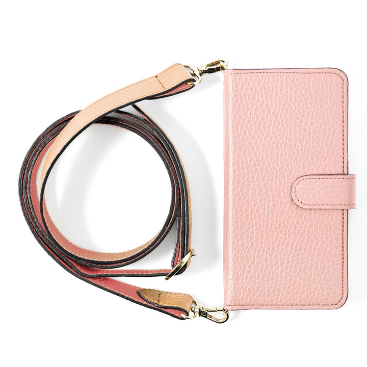 Genuine leather 32 colors Italian shrink leather bicolor wide shoulder strap included notebook-style case (with belt)