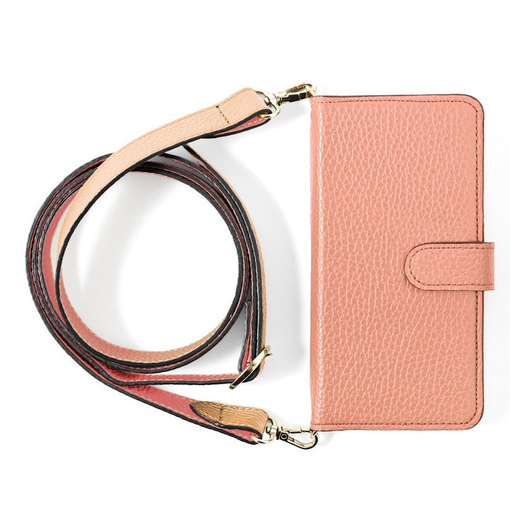 Genuine leather 32 colors Italian shrink leather bicolor wide shoulder strap included notebook-style case (with belt)